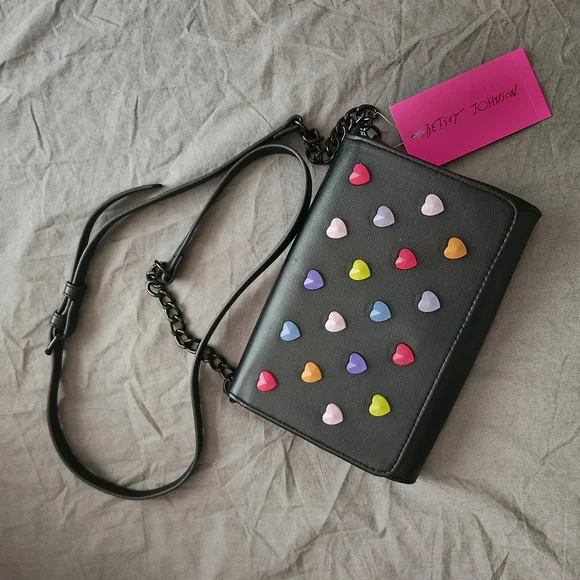 Betsey Johnson Black Heart-Embellished Crossbody Bag - Picture 1 of 5